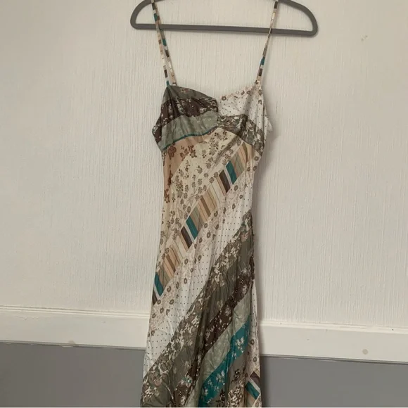 NWT Free People Dress Fiona Patchwork Maxi in Green Beige Print - Picture 10 of 11